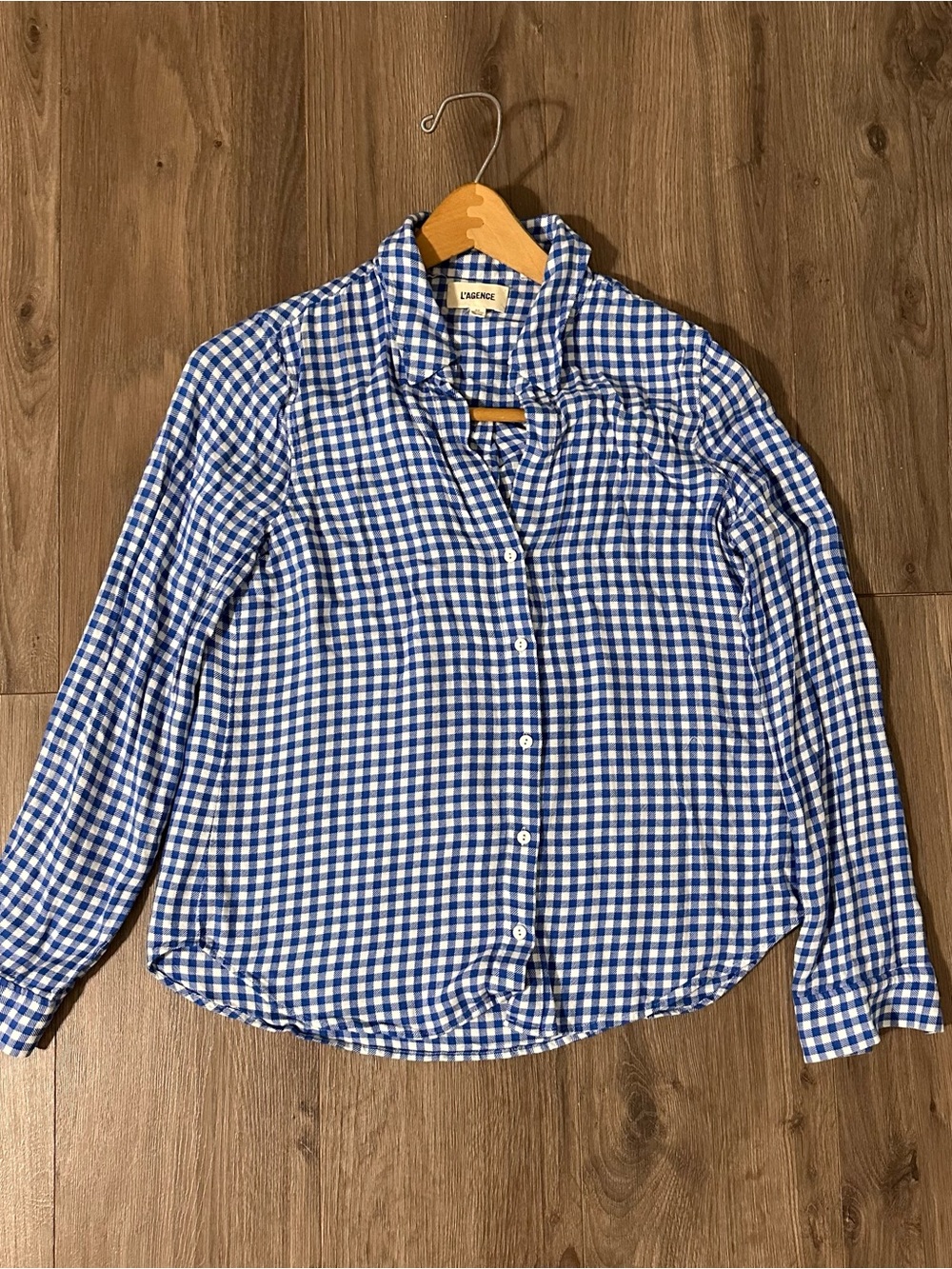 L’agency Top Blue & White Button Up Tree Fiber Fabric Natural Shirt
